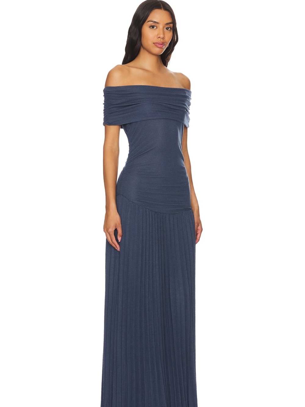 REVOLVE Off-Shoulder Pleated Maxi Dress in Charcoal - Picture 5 of 5